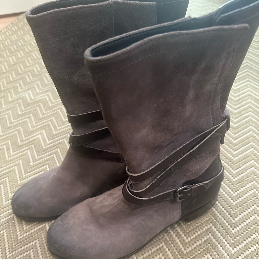 UGG Deanna Women's Charcoal Gray & Brown Leather Mid Riding / Winter Boots EUC